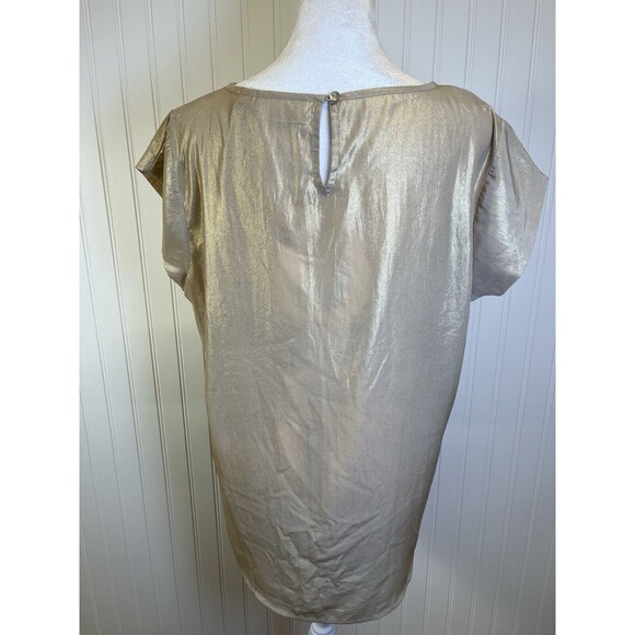 Chicos Gold Shimmer Drita Sand Keyhole Button Back Womens Top SZ‎ 1. Holiday Top - Picture 4 of 8
